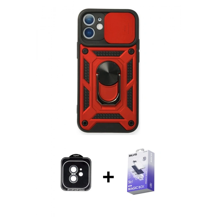MARSİLYAN™- iPhone 11 Kılıf Ahenk Klasik - Siyah Bilvis 5in1 5D Magic Hayalet Cam Ekran Koruyucu + PVD Metal Kamera Lens - YL