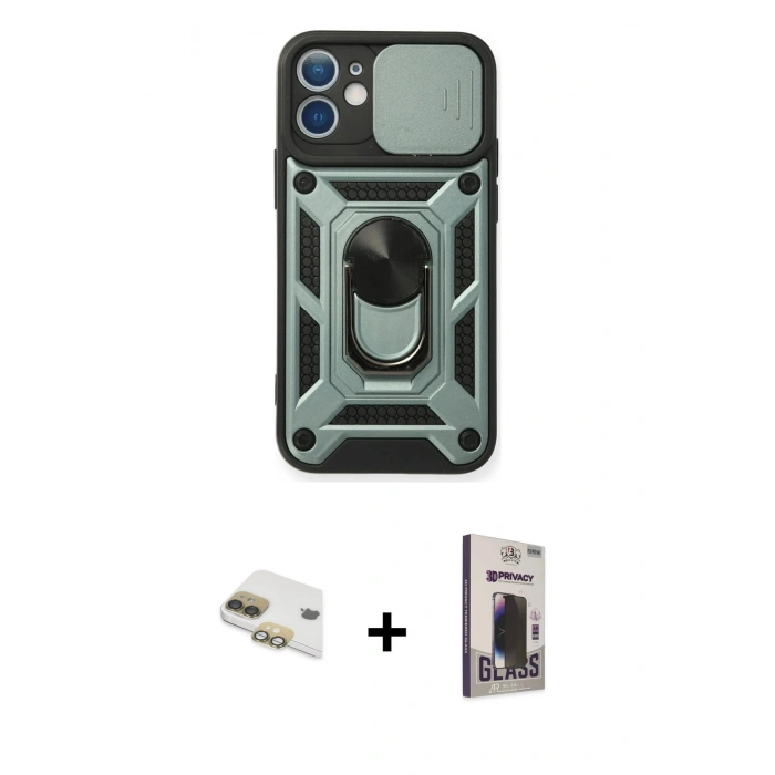 MARSİLYAN™- iPhone 11 Kılıf Ahenk Klasik - Siyah Bilvis Hayalet Cam Ekran Koruyucu + Pers Alüminyum Kamera Lens - GD