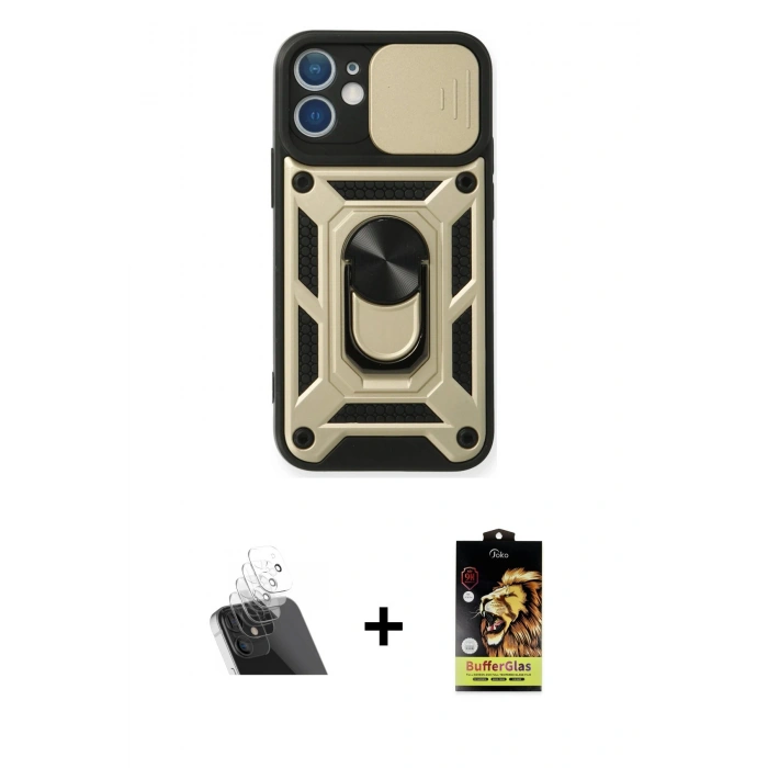 MARSİLYAN™- iPhone 11 Kılıf Ahenk Klasik - Siyah Buffer Cam Ekran Koruyucu + Kamera Lens Koruma Cam - SF