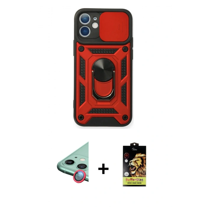 MARSİLYAN™- iPhone 11 Kılıf Ahenk Klasik - Siyah Buffer Cam Ekran Koruyucu + Raze Metal Kamera Lens - KI