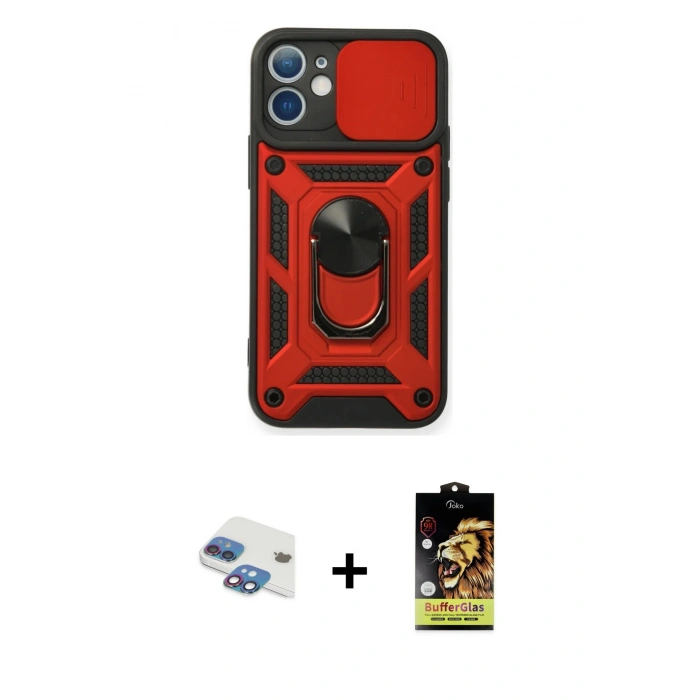 MARSİLYAN™- iPhone 11 Kılıf Ahenk Klasik - Siyah Buffer Cam Ekran Koruyucu + Pers Alüminyum Kamera Lens - GI