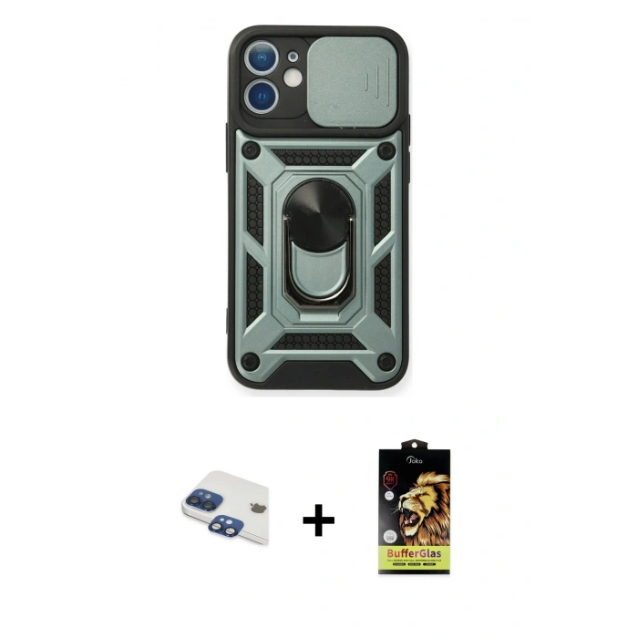MARSİLYAN™- iPhone 11 Kılıf Ahenk Klasik - Siyah Buffer Cam Ekran Koruyucu + Pers Alüminyum Kamera Lens - LT