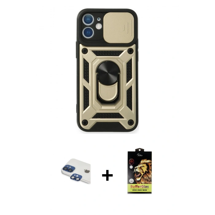 MARSİLYAN™- iPhone 11 Kılıf Ahenk Klasik - Siyah Buffer Cam Ekran Koruyucu + Pers Alüminyum Kamera Lens - LT