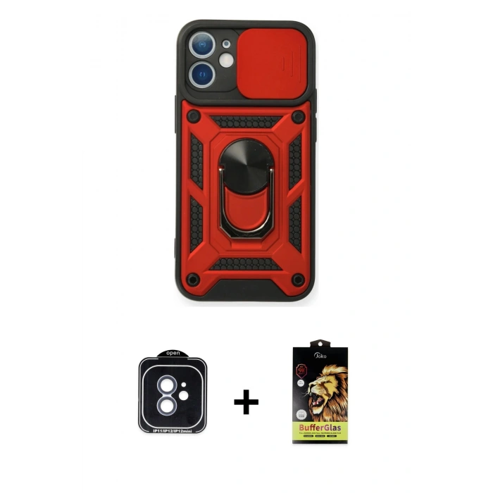 MARSİLYAN™- iPhone 11 Kılıf Ahenk Klasik - Siyah Buffer Cam Ekran Koruyucu + PVD Metal Kamera Lens - MI