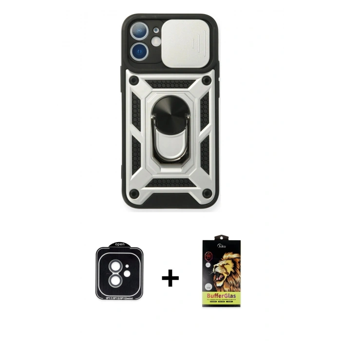 MARSİLYAN™- iPhone 11 Kılıf Ahenk Klasik - Siyah Buffer Cam Ekran Koruyucu + PVD Metal Kamera Lens - YL