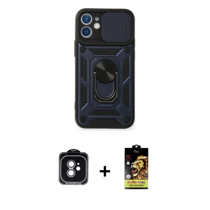MARSİLYAN™- iPhone 11 Kılıf Ahenk Klasik - Siyah Buffer Cam Ekran Koruyucu + PVD Metal Kamera Lens - YL