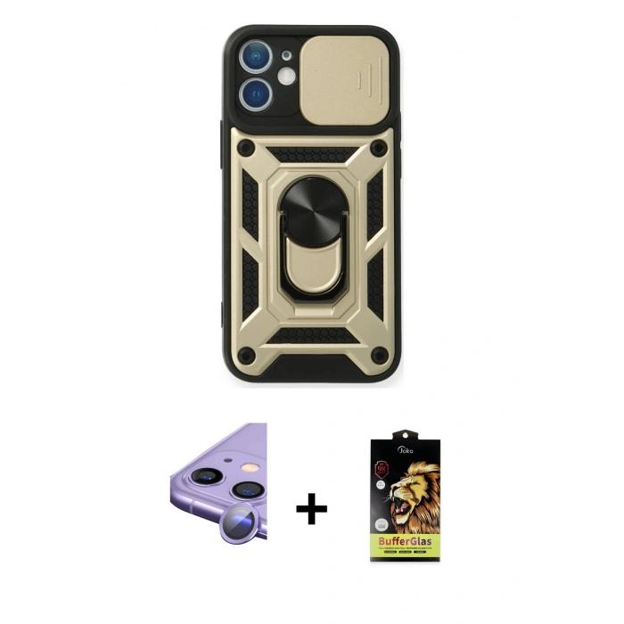 MARSİLYAN™- iPhone 11 Kılıf Ahenk Klasik - Siyah Buffer Cam Ekran Koruyucu + Raze Metal Kamera Lens - MR