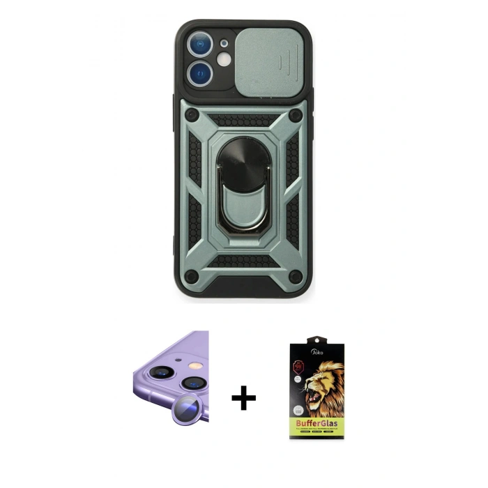 MARSİLYAN™- iPhone 11 Kılıf Ahenk Klasik - Siyah Buffer Cam Ekran Koruyucu + Raze Metal Kamera Lens - MR