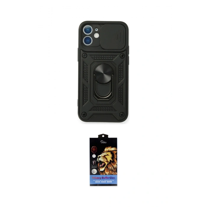 MARSİLYAN™- iPhone 11 Kılıf Ahenk Klasik - Siyah Buffer Hayalet Cam Ekran Koruyucu