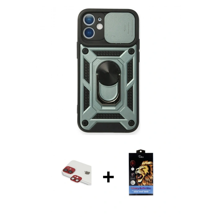 MARSİLYAN™- iPhone 11 Kılıf Ahenk Klasik - Siyah Buffer Hayalet Cam Ekran Koruyucu + Pers Alüminyum Kamera Lens - KI