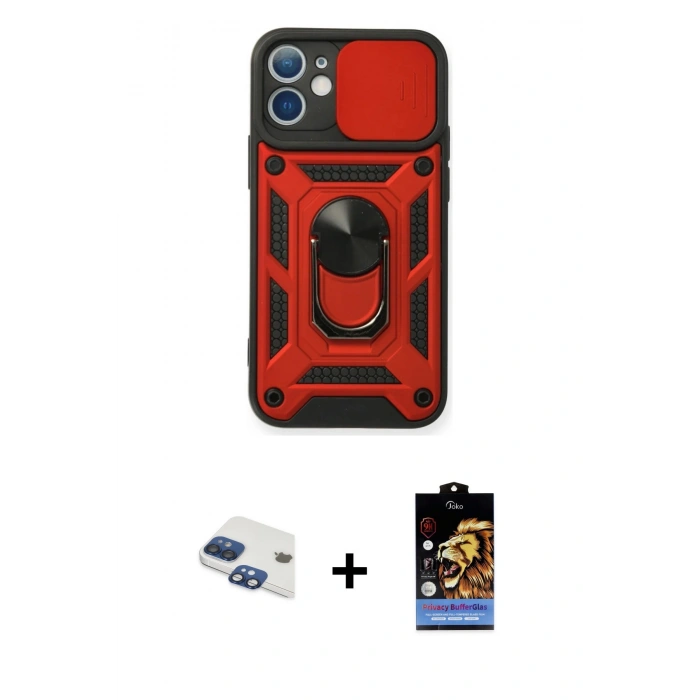 MARSİLYAN™- iPhone 11 Kılıf Ahenk Klasik - Siyah Buffer Hayalet Cam Ekran Koruyucu + Pers Alüminyum Kamera Lens - LT