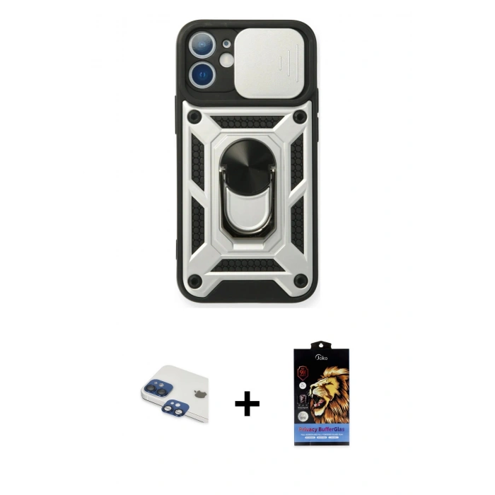 MARSİLYAN™- iPhone 11 Kılıf Ahenk Klasik - Siyah Buffer Hayalet Cam Ekran Koruyucu + Pers Alüminyum Kamera Lens - LT