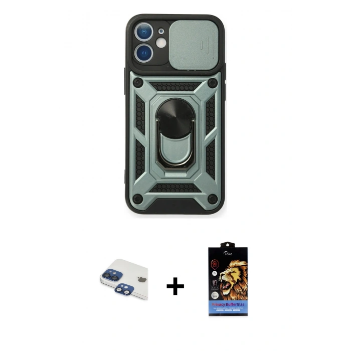 MARSİLYAN™- iPhone 11 Kılıf Ahenk Klasik - Siyah Buffer Hayalet Cam Ekran Koruyucu + Pers Alüminyum Kamera Lens - LT