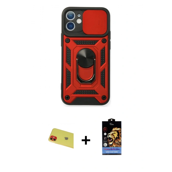 MARSİLYAN™- iPhone 11 Kılıf Ahenk Klasik - Siyah Buffer Hayalet Cam Ekran Koruyucu + Rainbow Kamera Lens Koruma Cam - KI