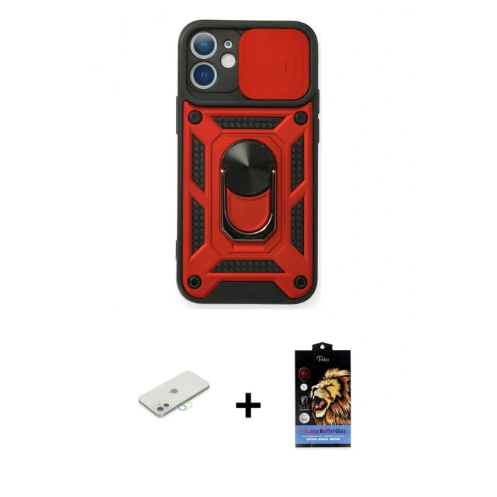 MARSİLYAN™- iPhone 11 Kılıf Ahenk Klasik - Siyah Buffer Hayalet Cam Ekran Koruyucu + Renkli Kamera Lens Koruma Cam - SI