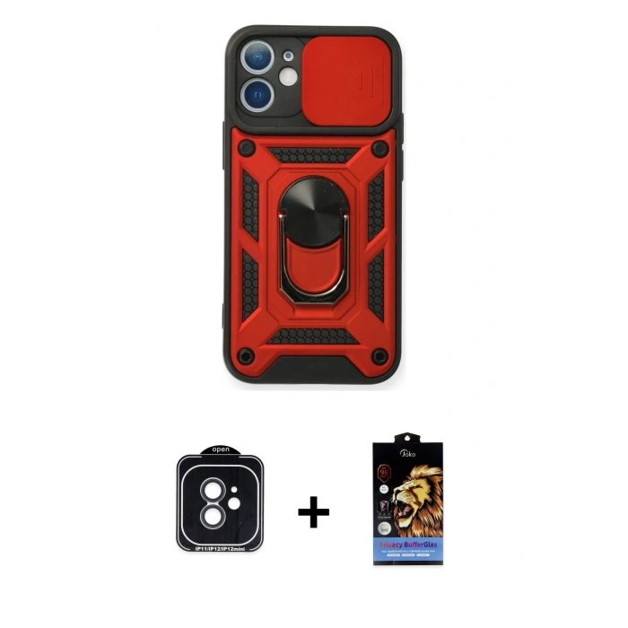 MARSİLYAN™- iPhone 11 Kılıf Ahenk Klasik - Siyah Buffer Hayalet Cam Ekran Koruyucu + PVD Metal Kamera Lens - SH