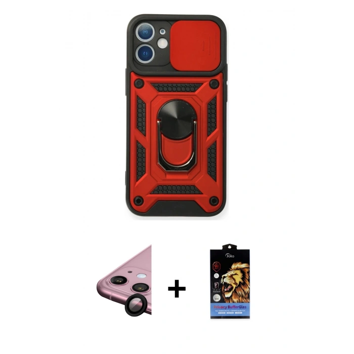 MARSİLYAN™- iPhone 11 Kılıf Ahenk Klasik - Siyah Buffer Hayalet Cam Ekran Koruyucu + Raze Metal Kamera Lens - SH