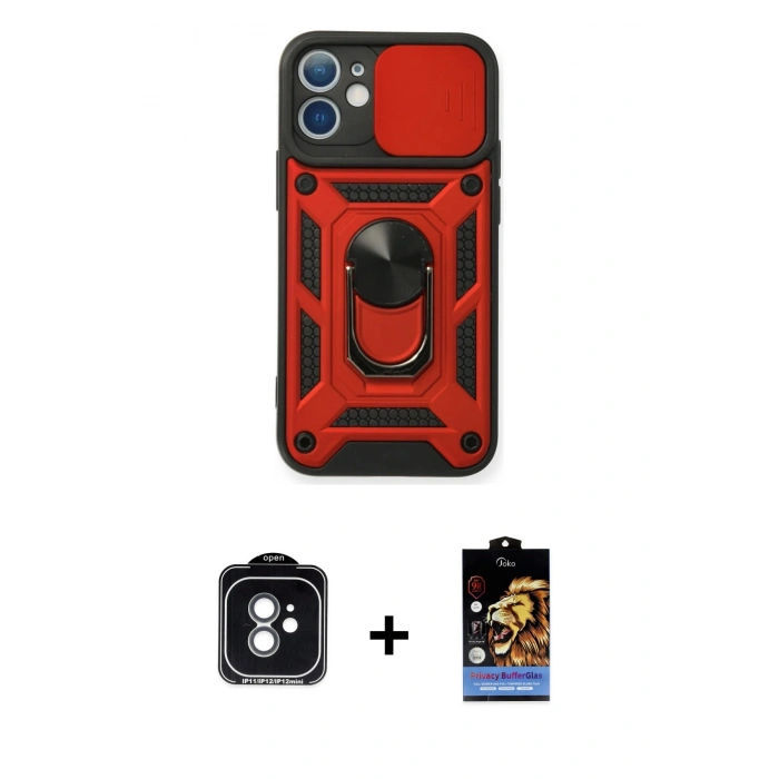 MARSİLYAN™- iPhone 11 Kılıf Ahenk Klasik - Siyah Buffer Hayalet Cam Ekran Koruyucu + PVD Metal Kamera Lens - YL