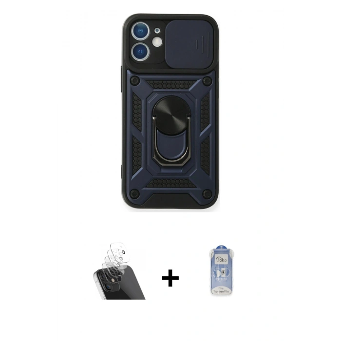 MARSİLYAN™- iPhone 11 Kılıf Ahenk Klasik - Siyah Joko Magic 5D Cam + Kamera Lens Koruma Cam - SF