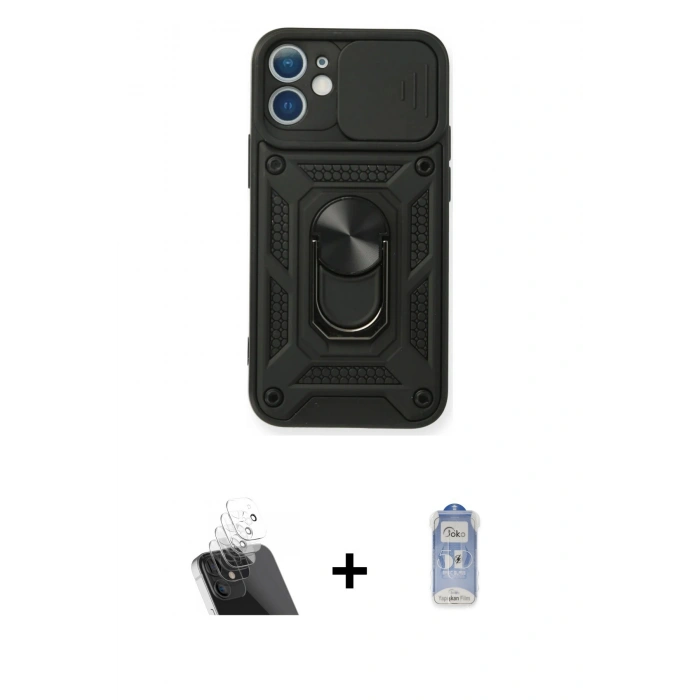 MARSİLYAN™- iPhone 11 Kılıf Ahenk Klasik - Siyah Joko Magic 5D Cam + Kamera Lens Koruma Cam - SF