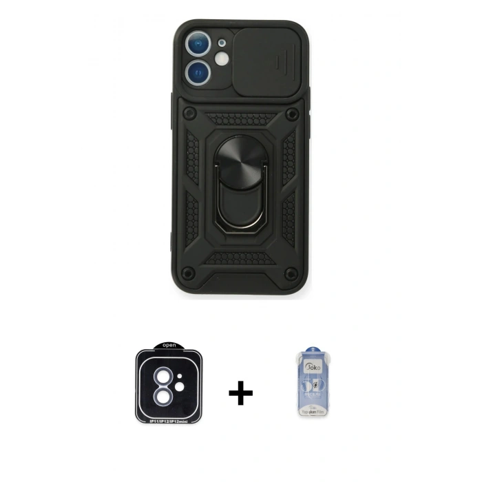 MARSİLYAN™- iPhone 11 Kılıf Ahenk Klasik - Siyah Joko Magic 5D Cam + PVD Metal Kamera Lens - MI