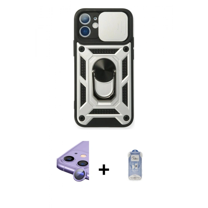 MARSİLYAN™- iPhone 11 Kılıf Ahenk Klasik - Siyah Joko Magic 5D Cam + Raze Metal Kamera Lens - MR