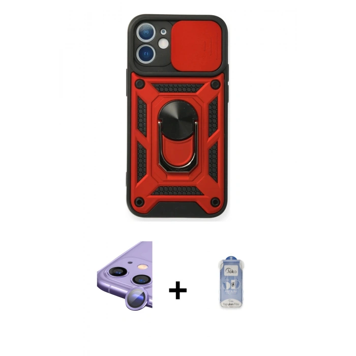MARSİLYAN™- iPhone 11 Kılıf Ahenk Klasik - Siyah Joko Magic 5D Cam + Raze Metal Kamera Lens - MR