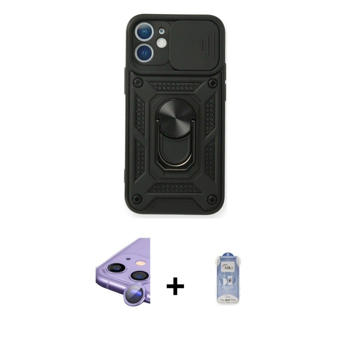 MARSİLYAN™- iPhone 11 Kılıf Ahenk Klasik - Siyah Joko Magic 5D Cam + Raze Metal Kamera Lens - MR