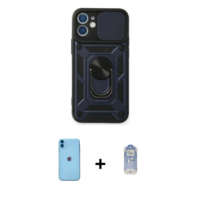MARSİLYAN™- iPhone 11 Kılıf Ahenk Klasik - Siyah Joko Magic 5D Cam + Neon Fosforlu Kamera Lens - MI