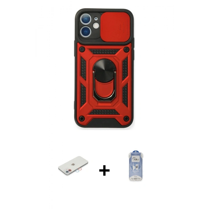 MARSİLYAN™- iPhone 11 Kılıf Ahenk Klasik - Siyah Joko Magic 5D Cam + Renkli Kamera Lens Koruma Cam - PE