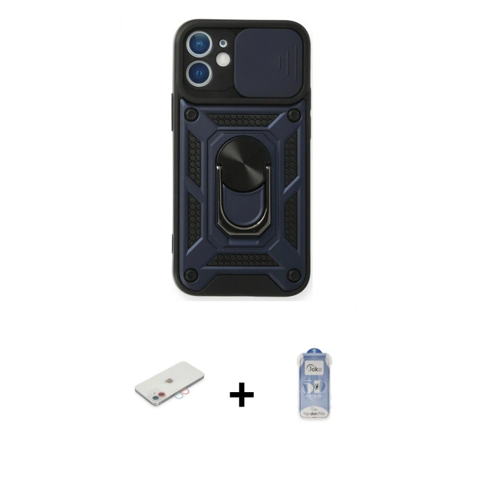 MARSİLYAN™- iPhone 11 Kılıf Ahenk Klasik - Siyah Joko Magic 5D Cam + Renkli Kamera Lens Koruma Cam - PE