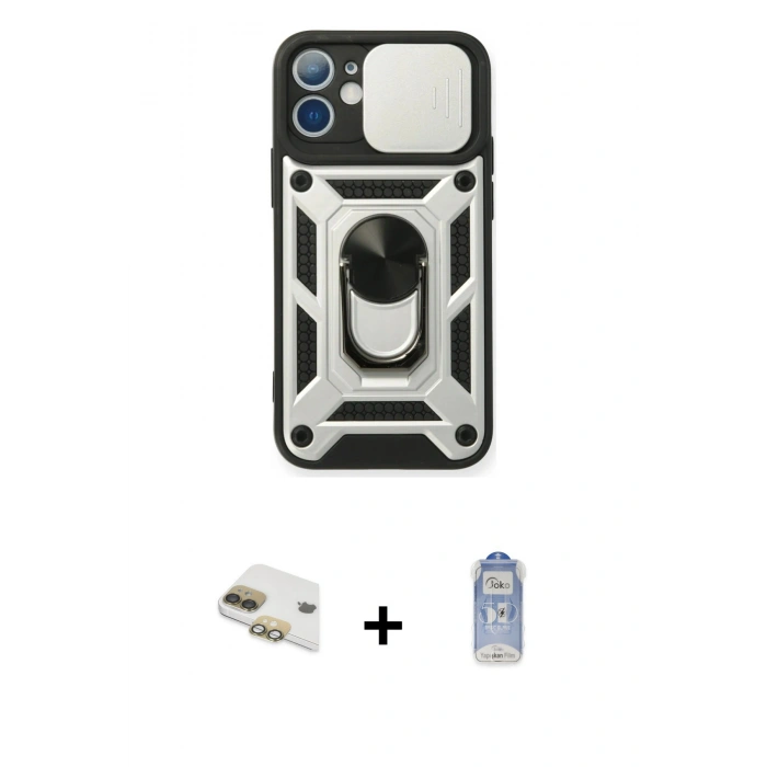 MARSİLYAN™- iPhone 11 Kılıf Ahenk Klasik - Siyah Joko Magic 5D Cam + Pers Alüminyum Kamera Lens - GD