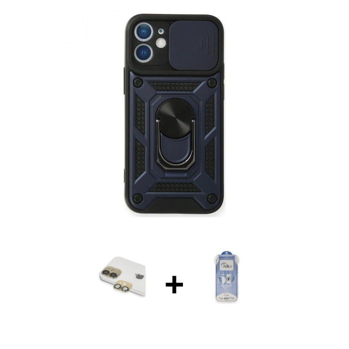 MARSİLYAN™- iPhone 11 Kılıf Ahenk Klasik - Siyah Joko Magic 5D Cam + Pers Alüminyum Kamera Lens - GD
