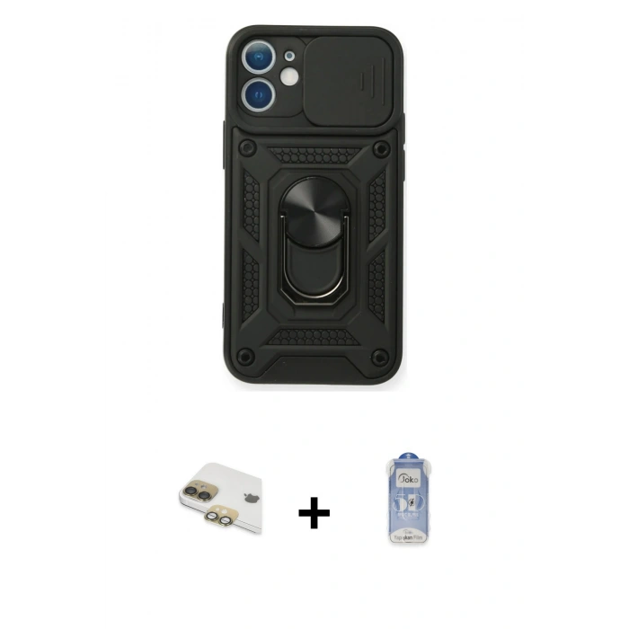 MARSİLYAN™- iPhone 11 Kılıf Ahenk Klasik - Siyah Joko Magic 5D Cam + Pers Alüminyum Kamera Lens - GD