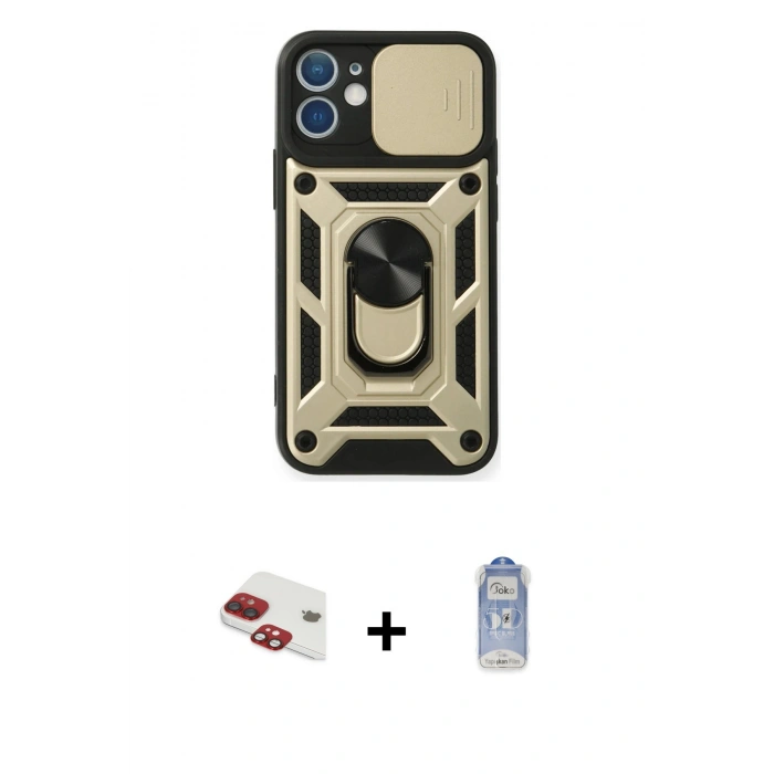 MARSİLYAN™- iPhone 11 Kılıf Ahenk Klasik - Siyah Joko Magic 5D Cam + Pers Alüminyum Kamera Lens - KI