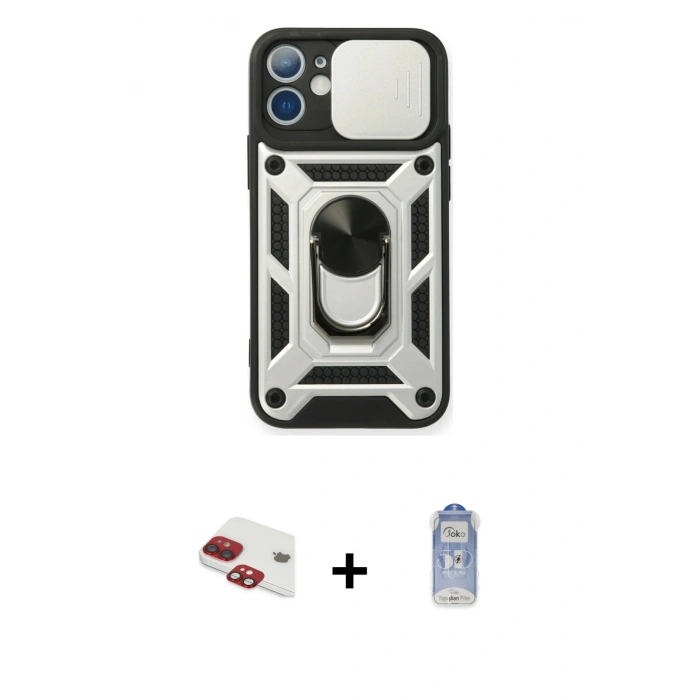 MARSİLYAN™- iPhone 11 Kılıf Ahenk Klasik - Siyah Joko Magic 5D Cam + Pers Alüminyum Kamera Lens - KI