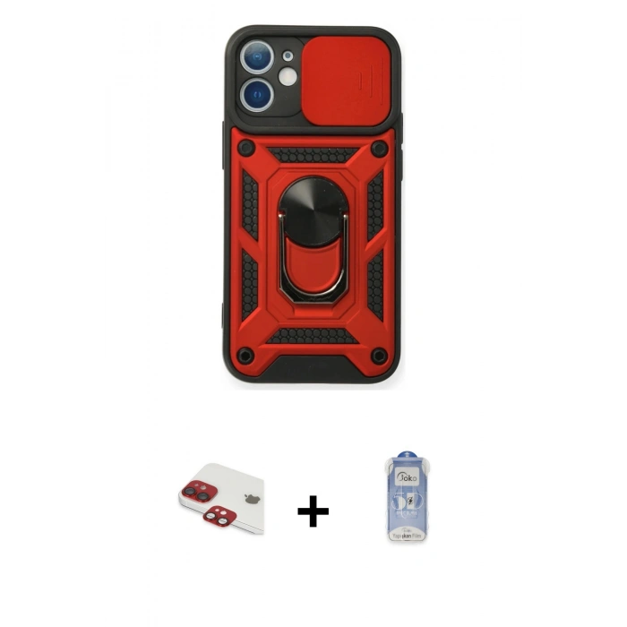 MARSİLYAN™- iPhone 11 Kılıf Ahenk Klasik - Siyah Joko Magic 5D Cam + Pers Alüminyum Kamera Lens - KI