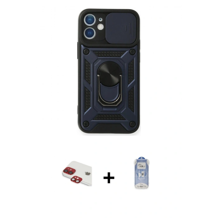 MARSİLYAN™- iPhone 11 Kılıf Ahenk Klasik - Siyah Joko Magic 5D Cam + Pers Alüminyum Kamera Lens - KI