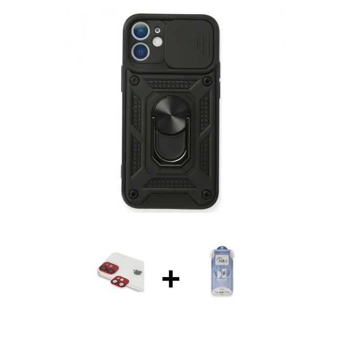MARSİLYAN™- iPhone 11 Kılıf Ahenk Klasik - Siyah Joko Magic 5D Cam + Pers Alüminyum Kamera Lens - KI