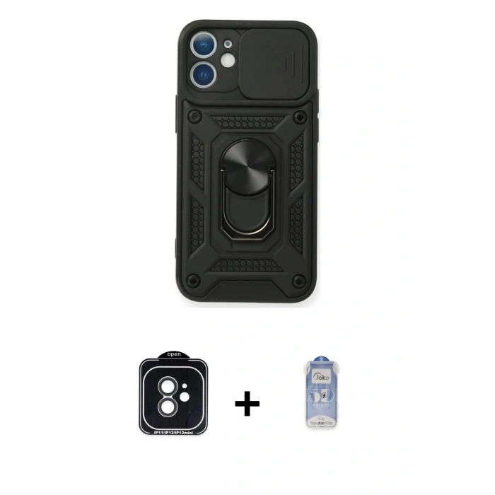 MARSİLYAN™- iPhone 11 Kılıf Ahenk Klasik - Siyah Joko Magic 5D Cam + PVD Metal Kamera Lens - SH