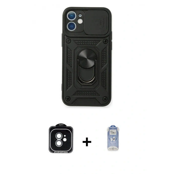 MARSİLYAN™- iPhone 11 Kılıf Ahenk Klasik - Siyah Joko Magic 5D Cam + PVD Metal Kamera Lens - YL