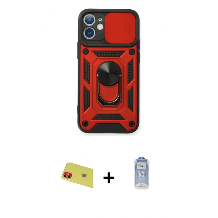 MARSİLYAN™- iPhone 11 Kılıf Ahenk Klasik - Siyah Joko Magic 5D Cam + Rainbow Kamera Lens Koruma Cam - KI
