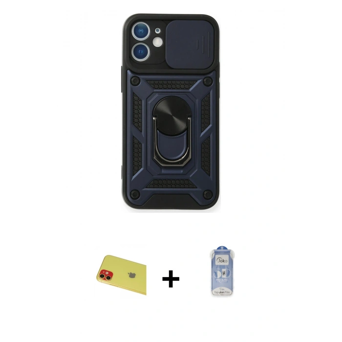 MARSİLYAN™- iPhone 11 Kılıf Ahenk Klasik - Siyah Joko Magic 5D Cam + Rainbow Kamera Lens Koruma Cam - KI