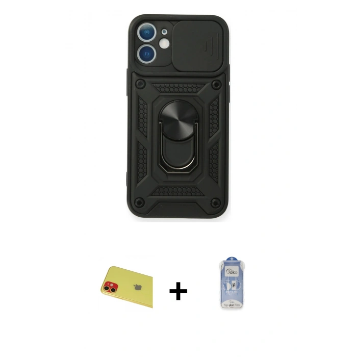 MARSİLYAN™- iPhone 11 Kılıf Ahenk Klasik - Siyah Joko Magic 5D Cam + Rainbow Kamera Lens Koruma Cam - KI