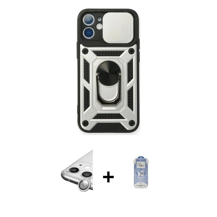 MARSİLYAN™- iPhone 11 Kılıf Ahenk Klasik - Siyah Joko Magic 5D Cam + Raze Metal Kamera Lens - GS