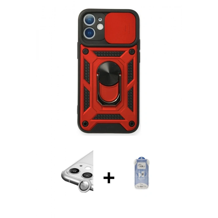 MARSİLYAN™- iPhone 11 Kılıf Ahenk Klasik - Siyah Joko Magic 5D Cam + Raze Metal Kamera Lens - GS