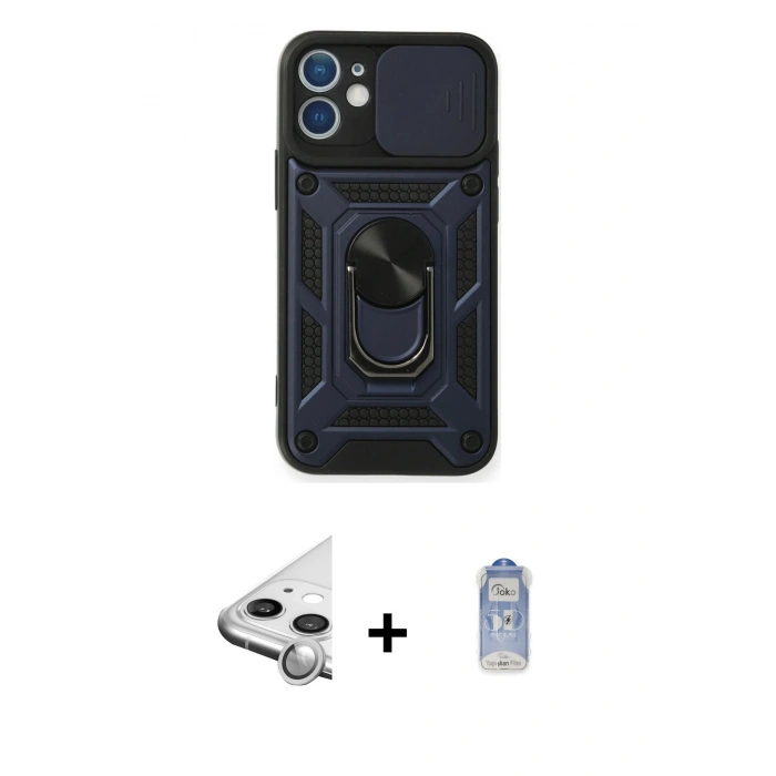 MARSİLYAN™- iPhone 11 Kılıf Ahenk Klasik - Siyah Joko Magic 5D Cam + Raze Metal Kamera Lens - GS