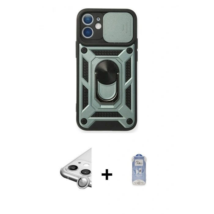 MARSİLYAN™- iPhone 11 Kılıf Ahenk Klasik - Siyah Joko Magic 5D Cam + Raze Metal Kamera Lens - GS