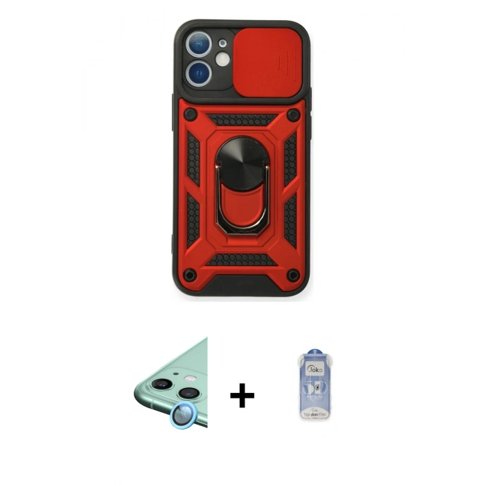 MARSİLYAN™- iPhone 11 Kılıf Ahenk Klasik - Siyah Joko Magic 5D Cam + Raze Metal Kamera Lens - MI