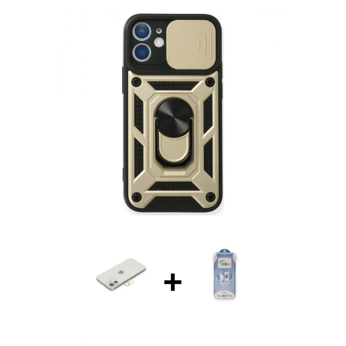 MARSİLYAN™- iPhone 11 Kılıf Ahenk Klasik - Siyah Joko Magic 5D Cam + Renkli Kamera Lens Koruma Cam - SI